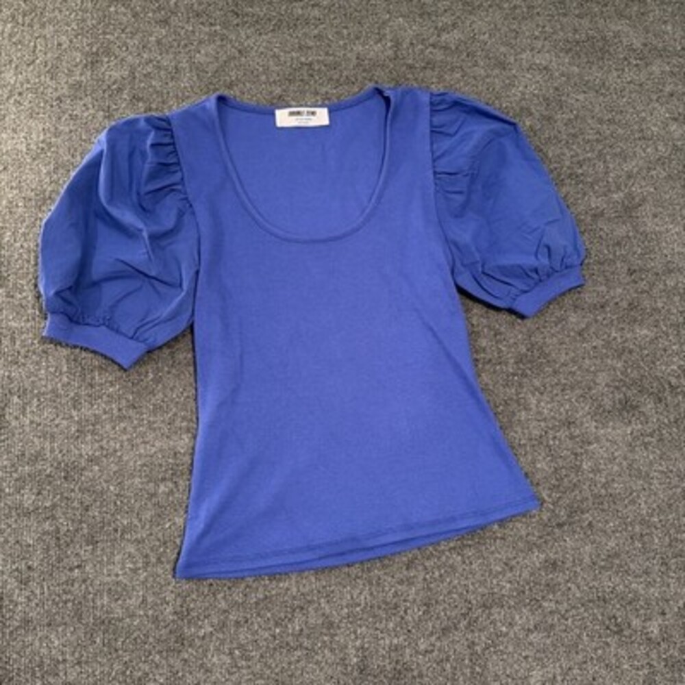 HyFve Double Zero Puff Sleeve Ribbed Top Cobalt Blue Women’s Size M Medium #251